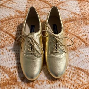 Easy Spirit Metallic Gold Lace-Up Flats Size 8.5